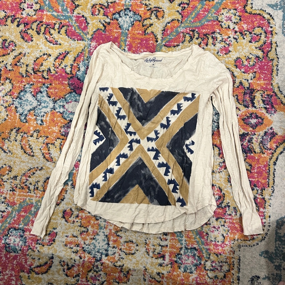 Lucky Brand Long Sleeve T-Shirt with Boho Pattern